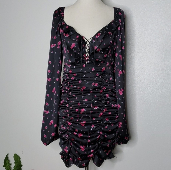 NEW Forever 21 Woven Floral Pink Black Lace Up Bodice Spring Summer Bohemian - Picture 6 of 11
